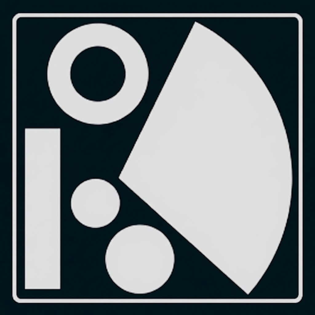 Quadrat mit verschiedenen grauen geometrischen Formen: vertikales Rechteck, drei Kreise und ein großes gebogenes Segment